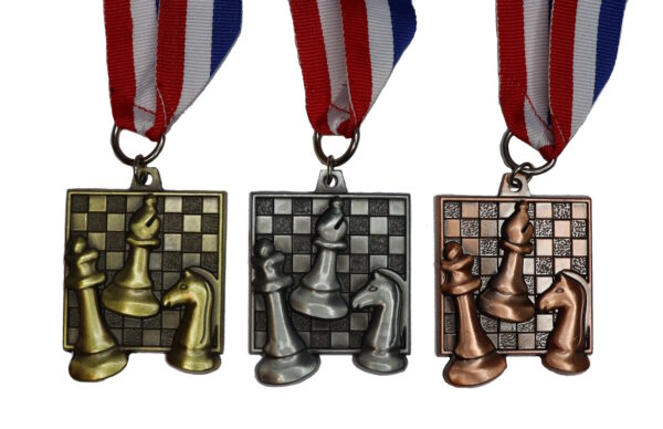 Tactiq Satz von 3 Schachmedaillen - Gold Silber Bronze - quadratisch