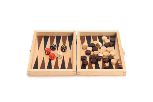 Backgammon-Spiel aus Naturholz (Reiseausgabe) – 19 cm